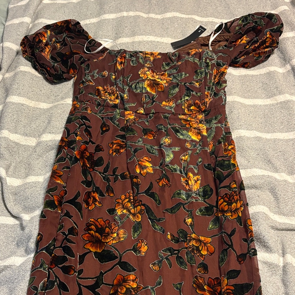 Lulu's Brown Floral Long Sleeve Dress